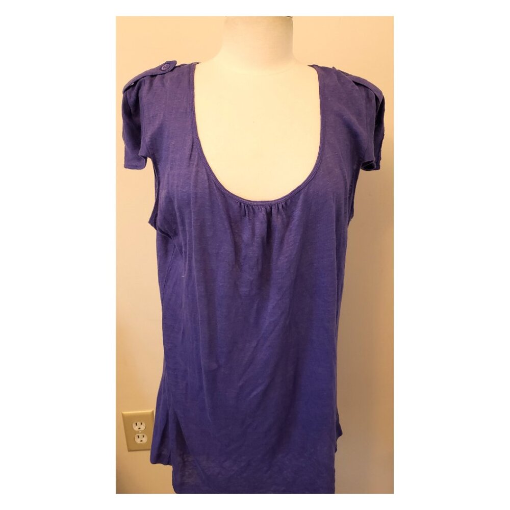 ESCADA Short Sleeve Top Size-L Plum 100% Linen